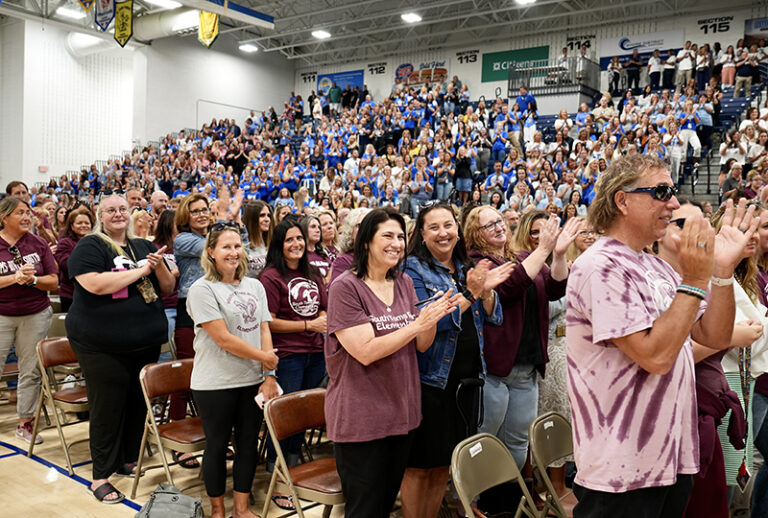Toms river school teachers, and faculty get pumped up for upcoming year with pep rally - photo licensed by shore news network.