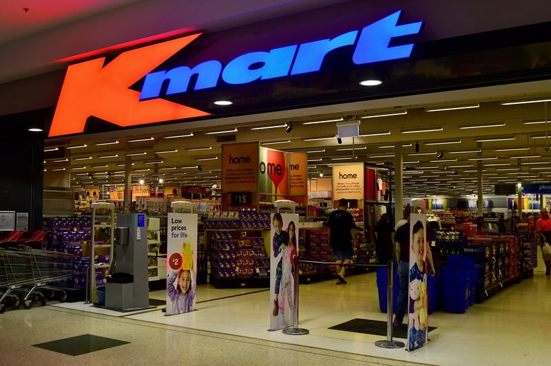 The entrance to a Kmart store in western Sydney, Australia. A Kmart store in Nepean Village at Penrith, New South Wales.