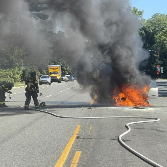 Cherry hill fire department extinguishes vehicle fire on kings highway - photo licensed by shore news network.