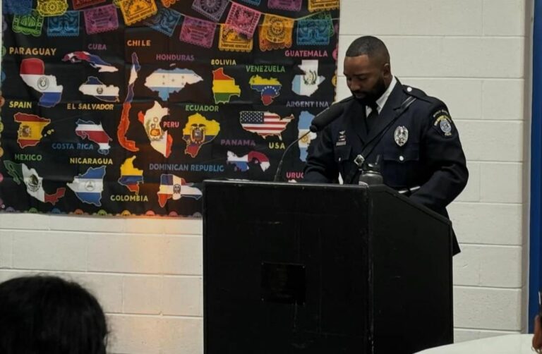 Egg harbor township officer speaks at high school latin american club's 25th anniversary - photo licensed by shore news network.