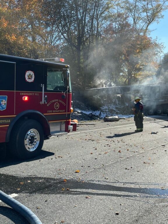Multi-vehicle crash and truck fire disrupt traffic near York Road and I-83