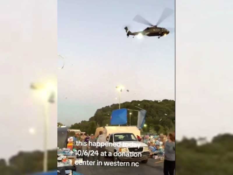 Watch: Unmarked Helicopter Trashes Local Hurricane Aid Depot in North Carolina