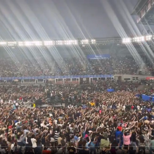 Satire: kamala harris houston rally eerily similar to hitler's stadium rallies of the 1930s - photo licensed by shore news network.