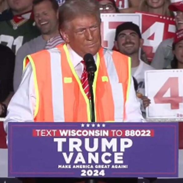 Trump ready to take out the garbage ahead at wisconsin rally - photo licensed by shore news network.
