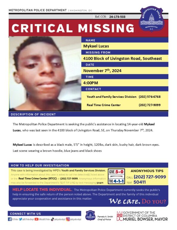 Urgent search underway for missing 14-year-old last seen in Southeast DC