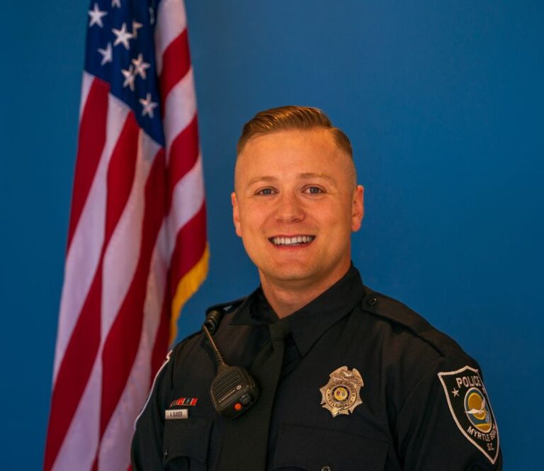 A u. S. Army veterantrading camouflage for a badgebegins his career with the myrtle beach police department - photo licensed by shore news network.