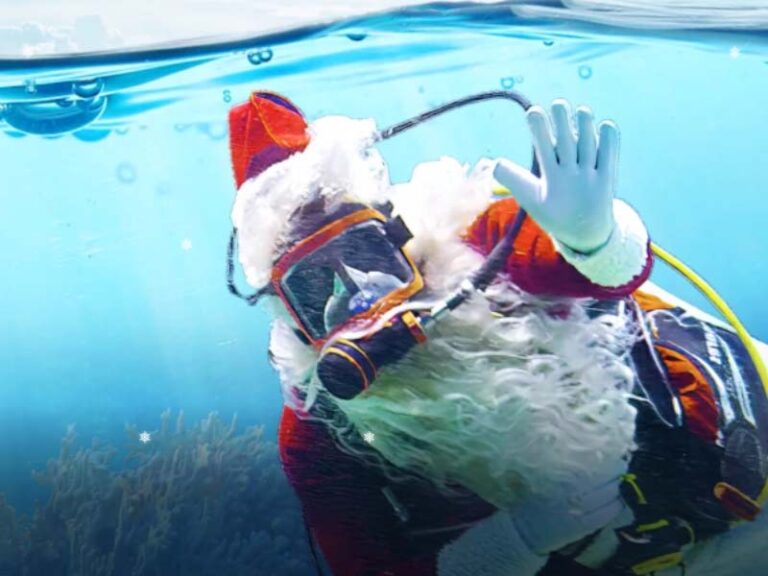 Scuba santa dives into adventure aquarium’s christmas underwater celebration - photo licensed by shore news network.