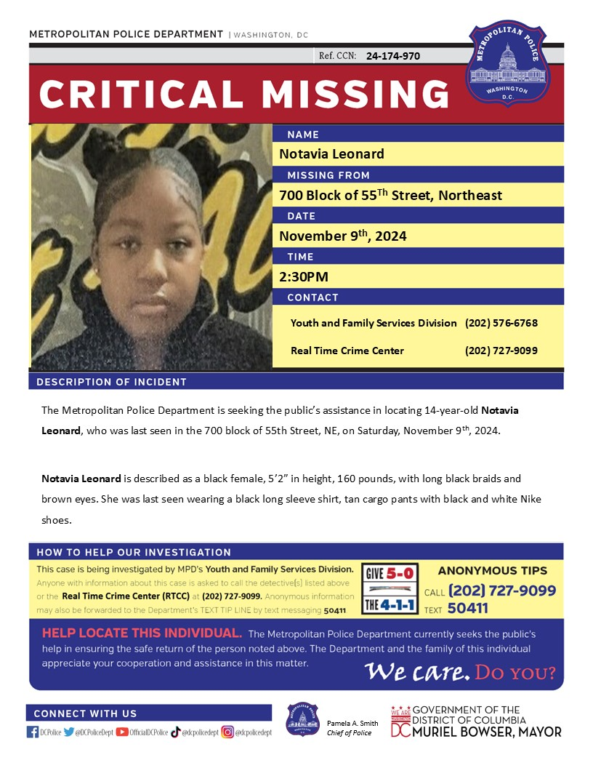 14-year-old girl missing in DC