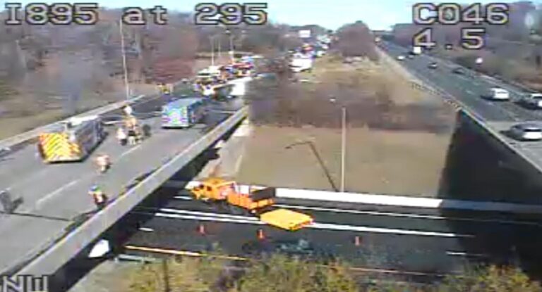 Tanker truck overturns on maryland’s 295, causing traffic delays - photo licensed by shore news network.