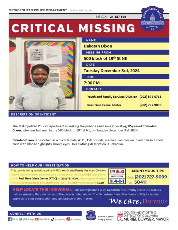 12-year-old girl critically missing in D.C.