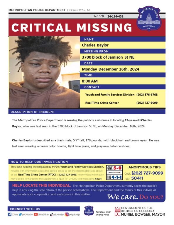 15-year-old boy urgently missing in D.C.