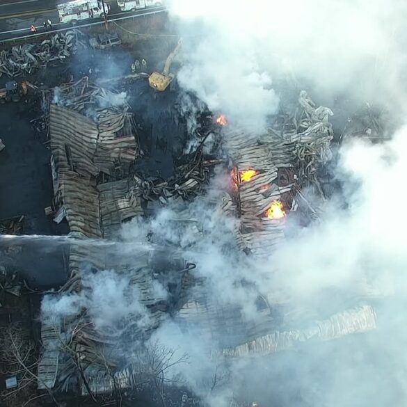 New york state police deploy drone to assist firefighters at chenango pallet company blaze - photo licensed by shore news network.