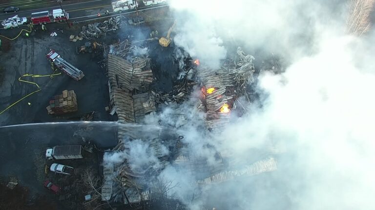 New york state police deploy drone to assist firefighters at chenango pallet company blaze - photo licensed by shore news network.