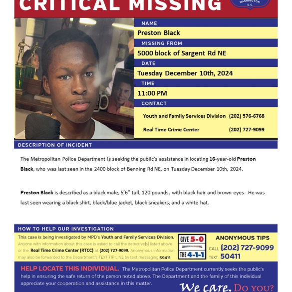 Search underway for missing 16-year-old last seen on benning road in northeast dc - photo licensed by shore news network.