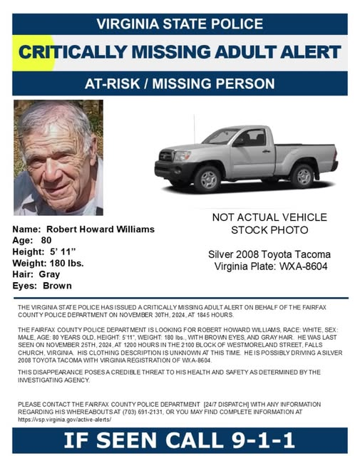 80-year-old Fairfax County man missing weeks after disappearance 80-year-old Fairfax County man missing weeks after disappearance