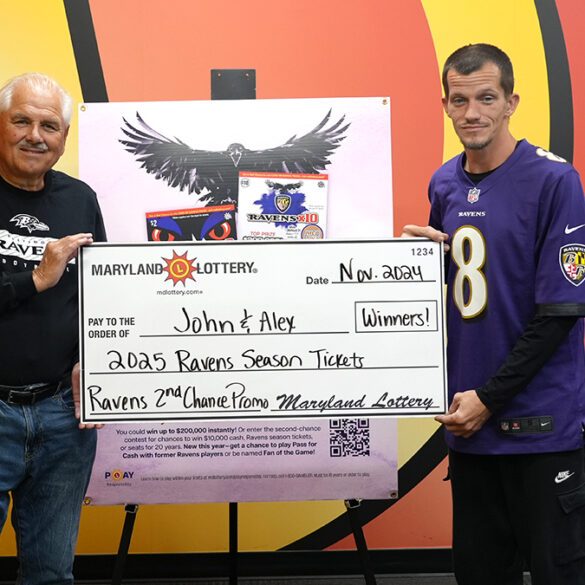 Retired teacher and former student reunite as lottery winners of ravens season tickets - photo licensed by shore news network.