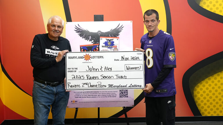 Retired teacher and former student reunite as lottery winners of ravens season tickets - photo licensed by shore news network.