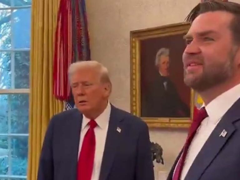 Watch as vice president j. D. Vance walks into the oval office for his first time ever - photo licensed by shore news network.