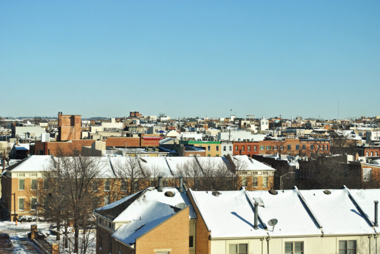 Snow on roofs in baltimrore