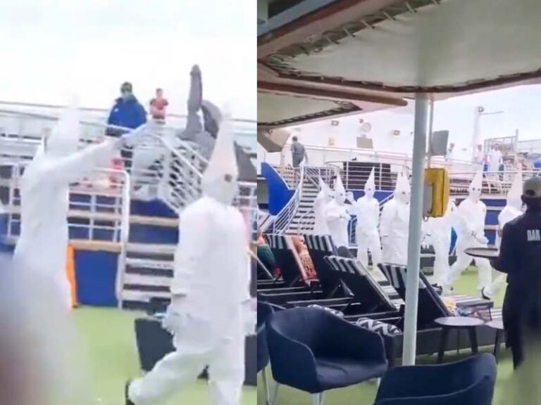 Watch: cruise line says staff not dressed as kkk, but "upside down sno-cones" - photo licensed by shore news network.