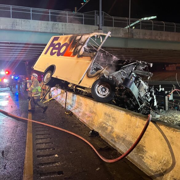 Delivery truck fire on sb270 spur leaves one critically injured - photo licensed by shore news network.