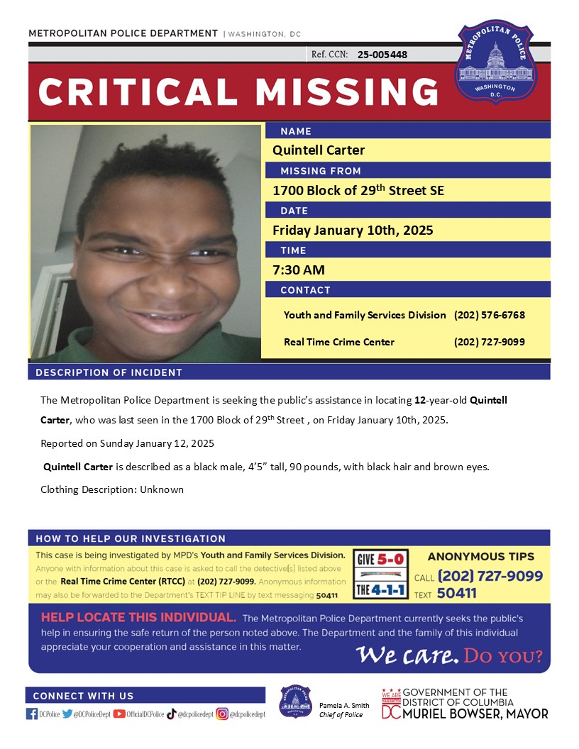 12-year-old boy reported missing in Southeast DC