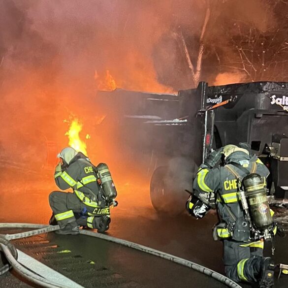 Salt truck fire disrupts route 295 in cherry hill overnight - photo licensed by shore news network.