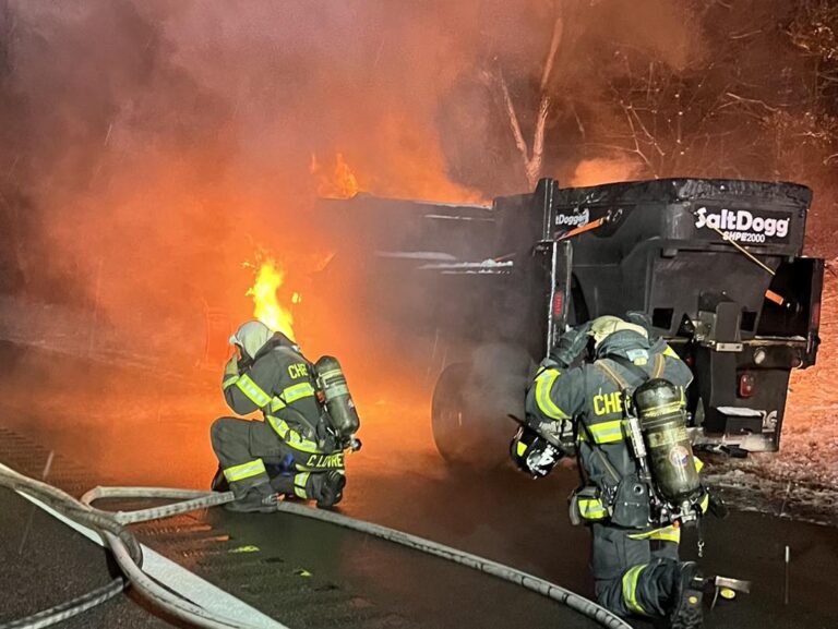 Salt truck fire disrupts route 295 in cherry hill overnight - photo licensed by shore news network.