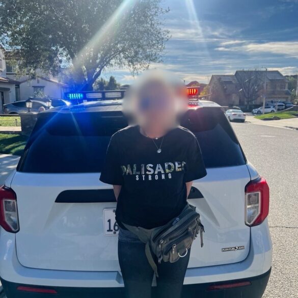 Woman wearing california strong t-shirt arrested for looting in pacific palisades - photo licensed by shore news network.