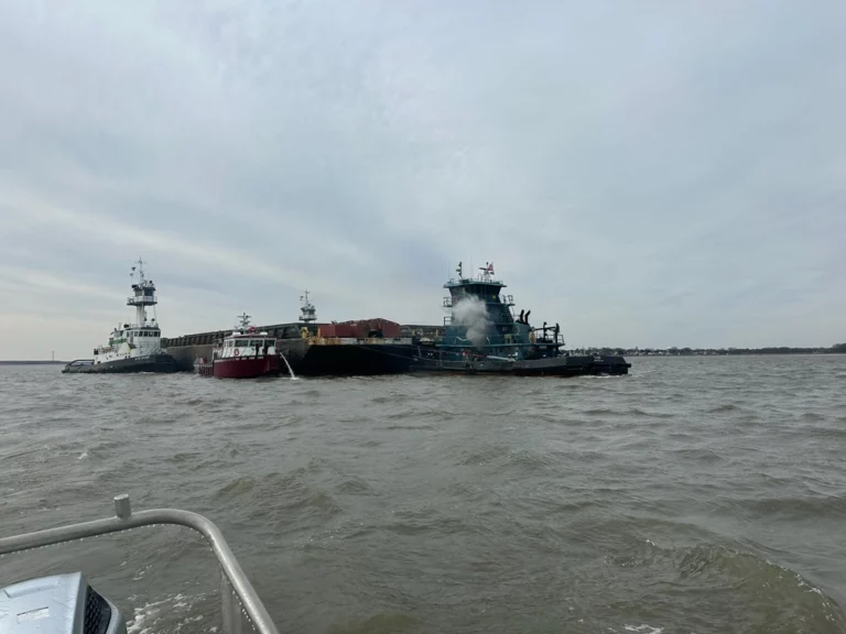 Tugboat fire erupts on delaware river; coast guard mounts rescue operation - photo licensed by shore news network.