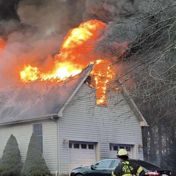 Jackson fire crews battle structure fire for hours in non-hydrant area - photo licensed by shore news network.