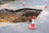 Roadwork, repairs at sinkhole.