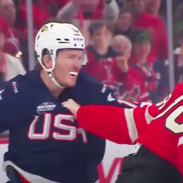 Canadians badly beaten after booing the u. S. National anthem as "governor" trudeau sat and watched - photo licensed by shore news network.