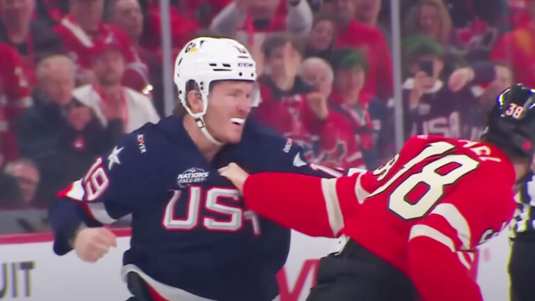 Canadians badly beaten after booing the u. S. National anthem as "governor" trudeau sat and watched - photo licensed by shore news network.