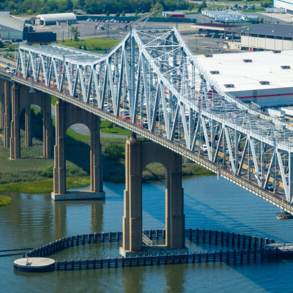 Aerial view of the outerbridge crossing bridge between staten island, ny and new jersey