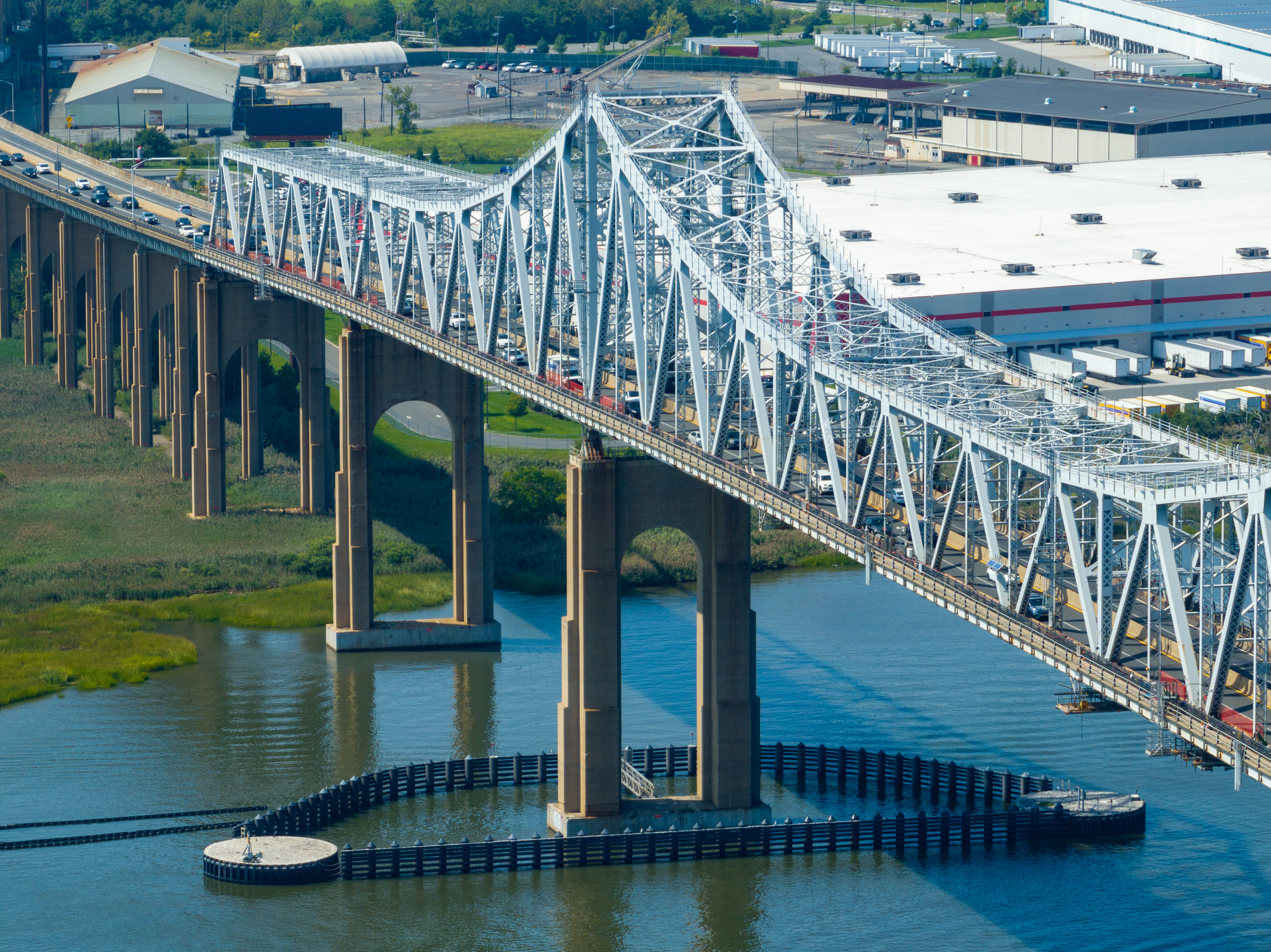 Aerial view of The Outerbridge Crossing Bridge between Staten Island, NY and New Jersey