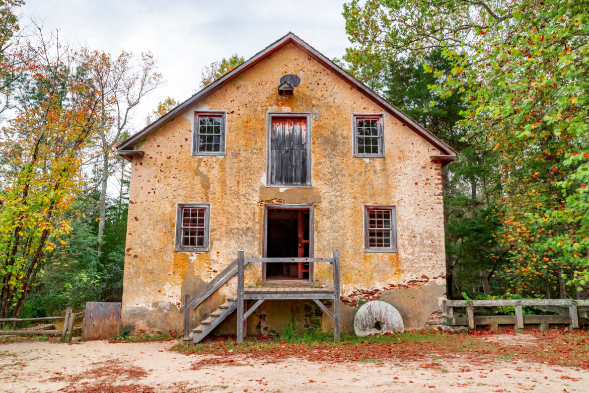 Grist mill at Historic Batsto Village is located in Wharton State Forest in Southern New Jersey. United States.