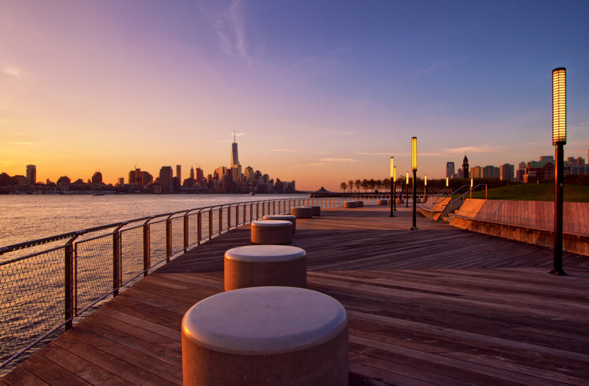 Breathtaking view of New York City skyline at sunrise. View from Hoboken,Nj.