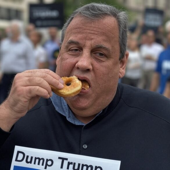 An satirical artistic creation of former new jersey governor chris christie protesting donald trump - grok/ai - political cartoon - ai generated