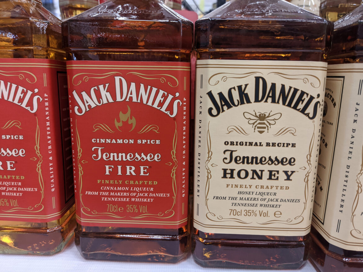 Jack Daniels Whiskey on a Liquor Store Shelf in Russia - 2021