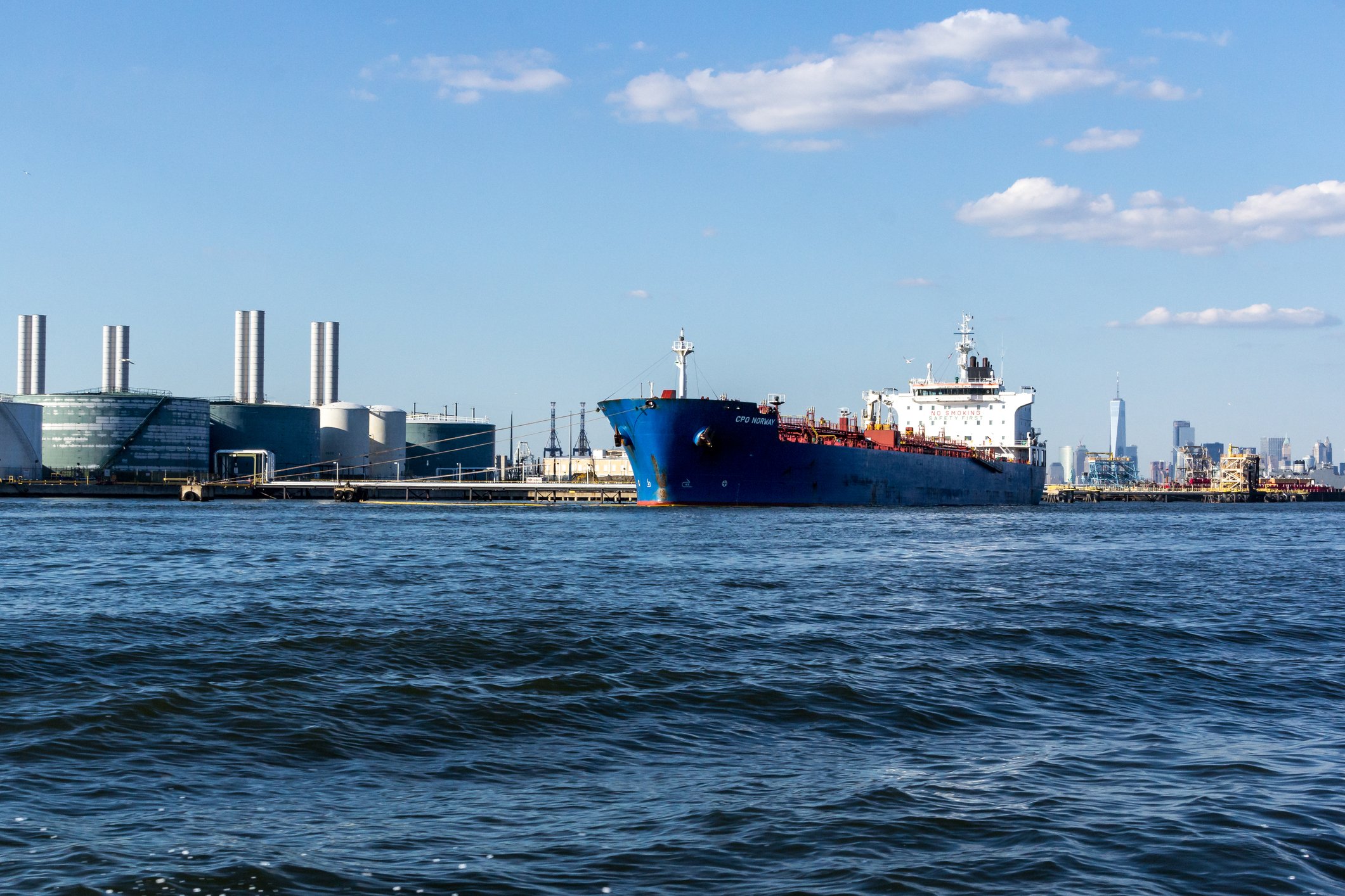 Oil tanker docked at Bayonne, New Jersey fuel facility