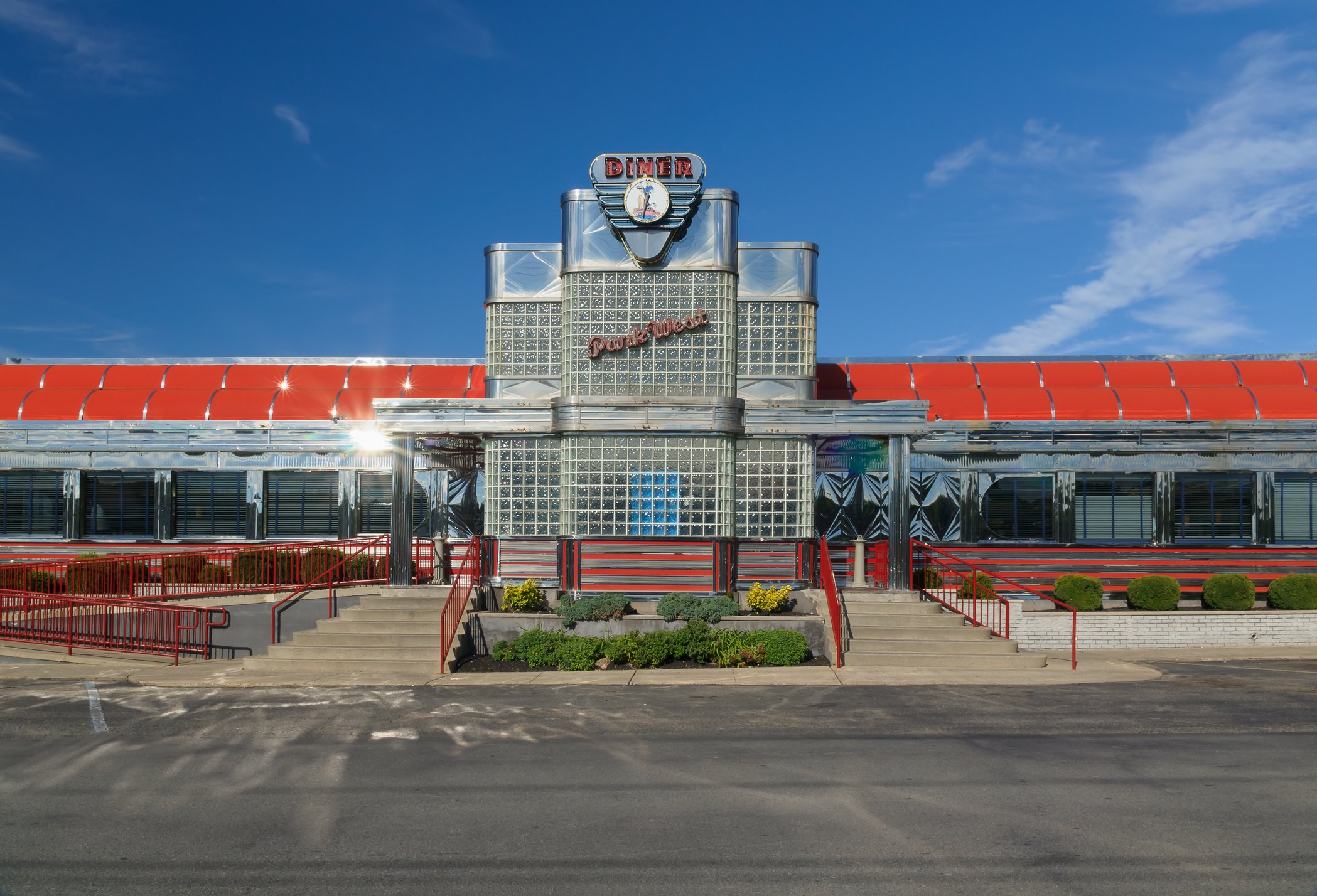 Park West Diner New Jersey. The iconic art deco style Park West diner at Little Falls, New Jersey a typical traditional American restaurant with its polished chrome and enamel metal exterior
