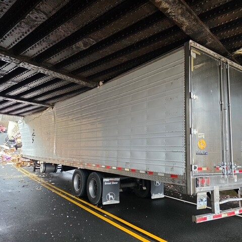 Candy filled truck slams into south flowers mill road bridge—second crash at site in a day - photo licensed by shore news network.