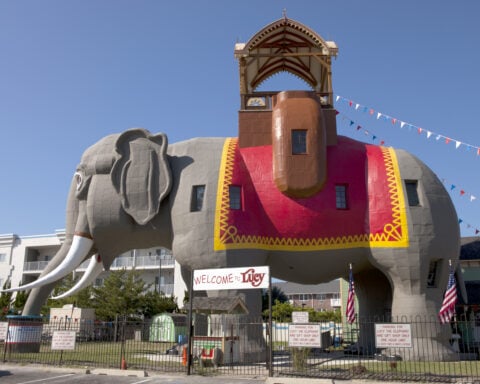 Lucy, The Elephant. Lucy the Elephant is a six-story elephant-shaped example of novelty architecture, constructed of wood and tin sheeting in 1881 by James V. Lafferty in Margate City, New Jersey.
