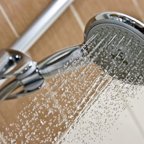 Modern chrome shower head.