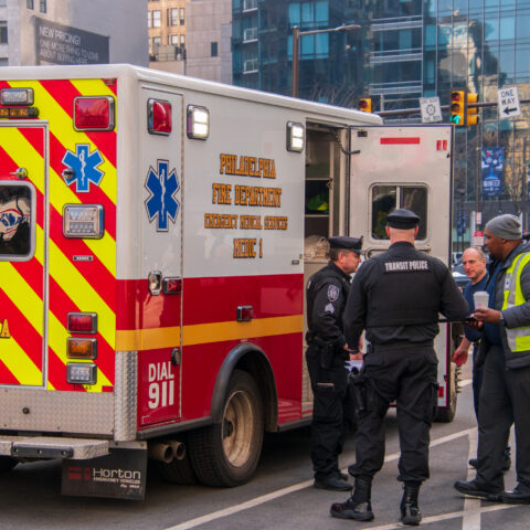 Philadelphia police and ems at crime scene