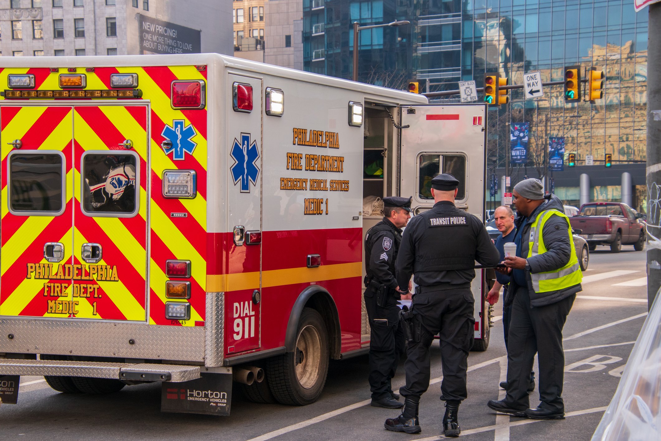 Philadelphia Police and EMS at crime scene