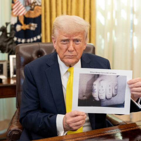 Trump flaunts image of deported ms-13 member, wife beater amid court defiance - photo licensed by shore news network.