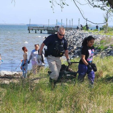 Young adult police commissioners collect over 600 pounds of trash at monitor merrimac overlook park - photo licensed by shore news network.