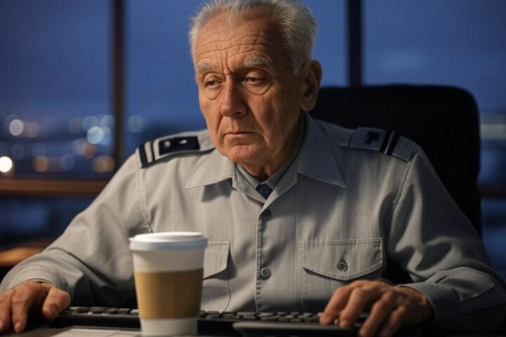 Political Satire - Aging and tired air traffic controller. - AI Generated - Grok/X